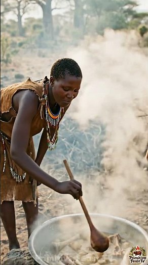 This Ancient Tribe Still Cooks Like This 🔥 | Hadzabe Hunter-Gatherers #Shorts #PrimitiveFeastTV