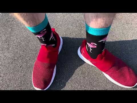 Pink flamingo, socks, and red kicks