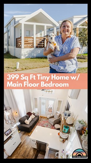 Erin’s 399 sq. ft. tiny house provides full-size appliances, ample storage, a main floor bedroom, and even a private loft space—all at a significantly lower cost than traditional housing. Community: @villagefarmaustin Manufacturer/Model: @clayton Seabreeze 📸 || @brian_bear_butler #tinyhouse #tinyhome #tinyliving #tinyhousedesign #hometour #uniquehome #modelhome | Tiny Home Tours