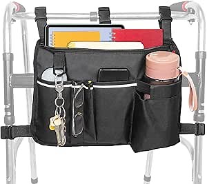 Large Walker Bag with Water Cup Holder,Walker Basket,Foldable Walker Storage Bag,Side Walker Bag,Walker Side Access Bag Organizer Pouch Tote,Scooters or Rollator Walkers (Large)