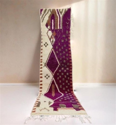 Purple Handwoven Wool Berber Runner Rug: Moroccan Geometric Design - Etsy