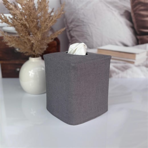 Aphalt Gray Linen Reversible Tissue Box Cover - Etsy