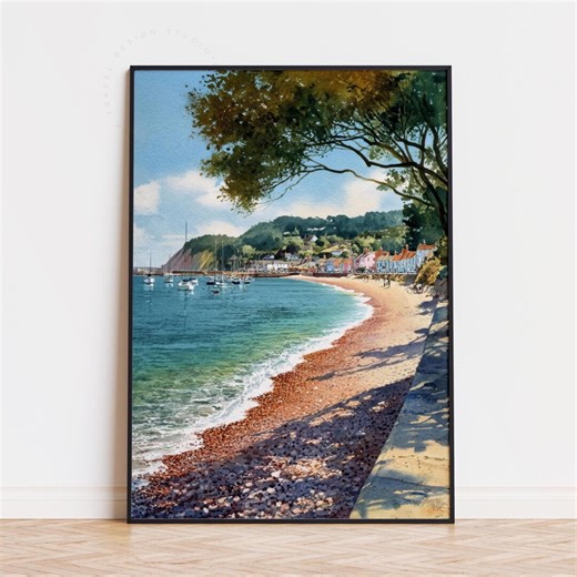 Seaton England Watercolor Travel Poster, Devon Beach Coastal Wall Art Print - Etsy