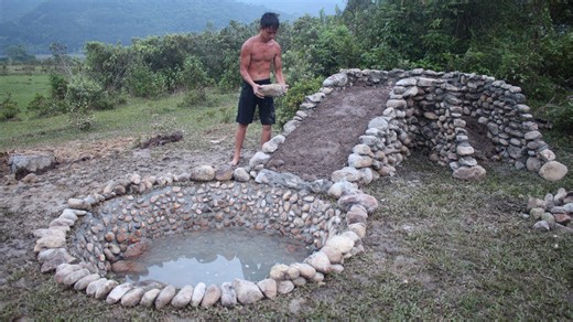 Build water slide and stone swimming pool underground