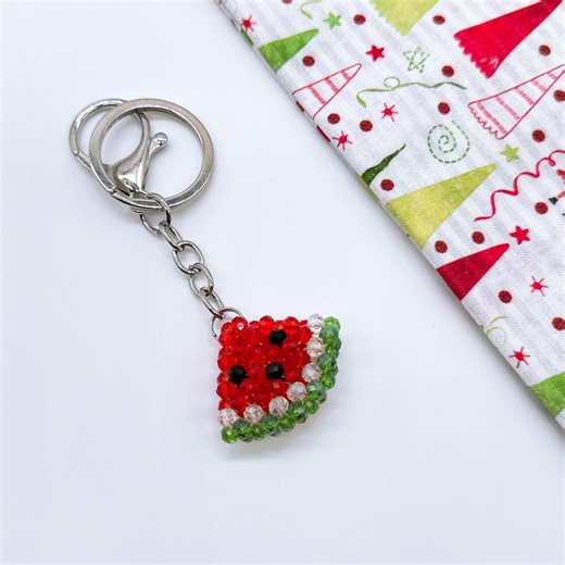 Beaded 3D Watermelon Slice Keychain Bag Charm Handmade Keychain - Etsy