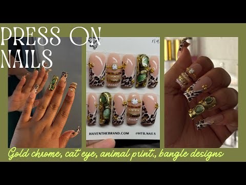HOW TO: Press On Nail Tutoria! Bangle nails ,cheetah/zebra print ,gold chrome nails |HavenTheBrand✨