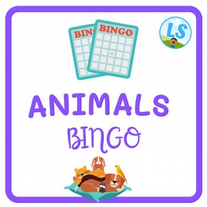 Animals Bingo in English - Pets, wild animals, sea animals and farm animals