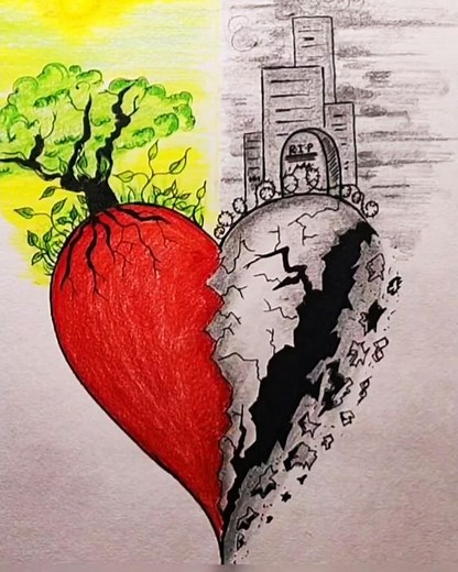 🌲✨Broken Heart🌄 Simple drawings(Step by Step) 💔 #shorts#artist #simple #drawing #tutorial #ytshorts