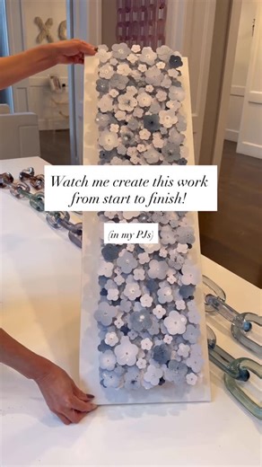 Stef Ross on Instagram: "CORRECTION! Watch me create this work from start to finish. “In TWO pair of PJs”. I bendered this work over a long…cold Chicago weekend…there really wasn’t any reason to leave (possibly for the next 3 months…so I’ll be getting a lot of these done!). Not Shown: The months of prep and design work, including building the custom canvas, creating the nailing design, hundreds of flowers needed, color sampling and all the painting in the -3 weather. I think this video made it l