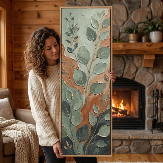 Botanical Abstract Wall Art Textured Canvas Print Sage Green Terracotta Decor Floating Frame Art - Etsy