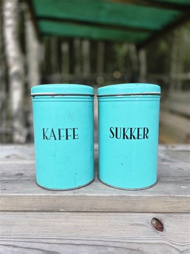 Vintage Canister Set | Coffee Sugar Canisters | Mid Century Kitchen Tins | Scandinavian Enamel Storage | Norwegian Kitchen Decor - Etsy
