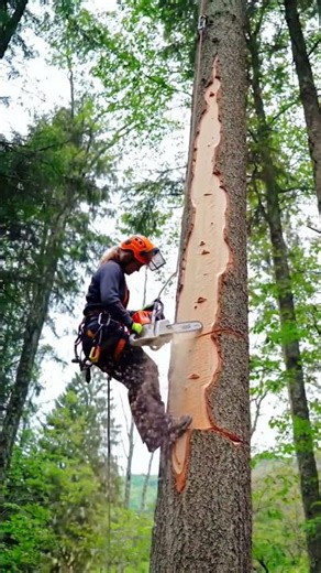 Sky-High Chainsaw Work: Cutting Massive Tree Branches from Top #dangerous#chainsaw#treework