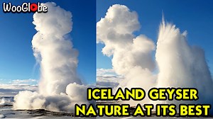 Majestic hot water geyser eruption at Geysir, Iceland