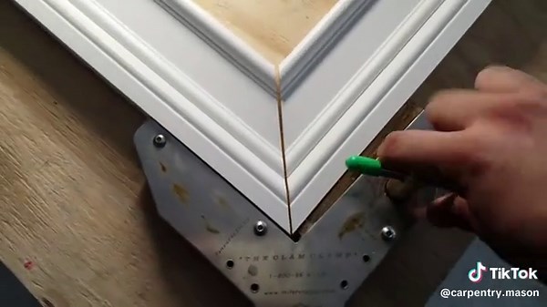 The magical clam clamps making lines disappear. Pricey ,yes, worth every penny, absolutely. With a well tuned miter saw,sharp blade and these clamps the process becomes pretty idiot proof for high quality durable miters. To state the obvious you wanna biscuit,dowel,domino glue and clamp. Would anyone be interested in some pointers you may not know about on keeping your saw accurate? ‎#carpentry #casing #door #craftsman #clamclamp ‎#miterclamp #homeimprovement #tools #handtools #carpenter #remode