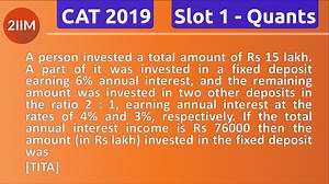 CAT 2019 | Slot 1 | Quantitative Aptitude | Arithmetic - Simple interest | 2IIM CAT Coaching