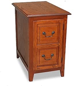 Shaker Solid Wood End Table with Faux Drawer Cabinet Storage, Medium Oak Brown, Perfect for Living Rooms, Bedrooms, and Small Spaces – Leick Home, 10030-MED