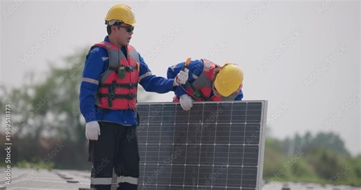Floating solar farming technicians inspect electrical systems to ensure proper wiring, polarity, grounding, and termination reliability. Ensuring compliance with safety regulations and procedures.
