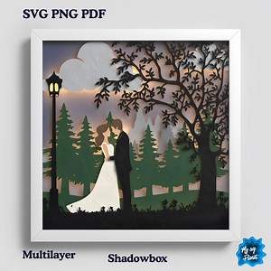 Romantic Couple 3D Shadow Box SVG for Cricut and Silhouette, Wedding Love Layered Paper Cut Light Box, Bride Groom Forest Scene - Etsy