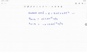 The emf of a copper-iron thermocouple caused by the Seebeck effect, with a cold junction at 0^∘ C, is given by ε=α1 t (a2)/(2) t^2 (a3)/(3) t^3  V where      a1=-13.403 ×10^-6  V / ^∘ C      a2= 0.0275 ×10^-6  V /( ^∘ C)^2      a3= 0.00026 ×10^-6  V /( ^∘ C)^3      t= temperature ( ^∘ C)  If the hot junction is at t=100^∘ C, calculate (a) the Seebeck emf; (b) the Peltier effect at the hot and cold junctions; (c) the net Thornson emf; (d) the difference between the entropy of transport of the cop
