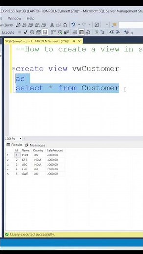 How to create View in sql #shorts #sql #sqlserver #programming #coding #softwaredevelopment