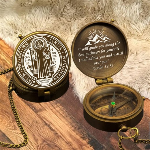 Personalized Brass Compass With St. Benedict Engraving, Baptismal Confirmation, Holy Communion Gift, Religious Gift - Etsy