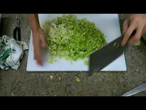 Tojiro F-631 Chinese cleaver chopping veg for stock