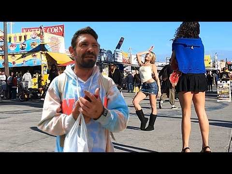 Venice Beach BoardwalkTour - - Crowded Warm Weekend + Street Fair & Dragon