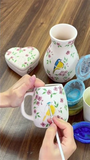Painting & Drawing on Ceramic Cup 🎨 | Satisfying Art Process #ceramics #shorts