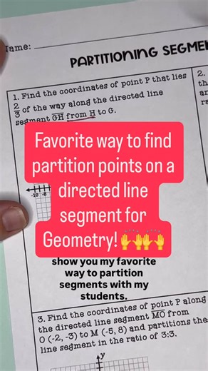 Ashley | Geometry Resource Creator on Instagram: "Partitioning segments is HARD for students but this method has helped my students understand this concept so much better! Throw out that formula and try this! 🙌 🤔 Have you ever taught it this way? 💡 Will you try this with your students? #mathteacher #highschoolmathteacher #iteachgeometry #iteachmath #secondarymathteacher"