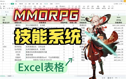 技能系统Excel配置表格 MMORPG 使用Excel配置技能数据 直观且快捷