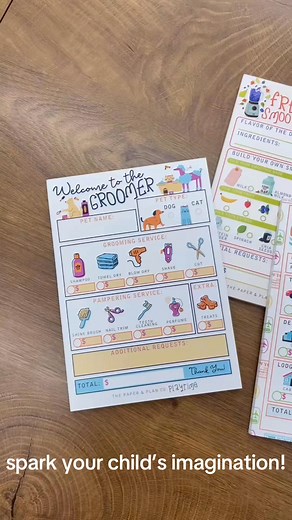 3.8K views | Our Playtime Pad™️ collections are the perfect thing to get your child off of technology and into their imagination! Our notepad options include:  Fresh Smoothies  Pet groomer ✈️ Travel agent  Pizza Shop  Post office 什 Cleaning crew ️ Auto shop 﫧 The spa Get yours  https://thepaperandplanco.com/collections/kids-playtime | The Paper & Plan Co | Facebook