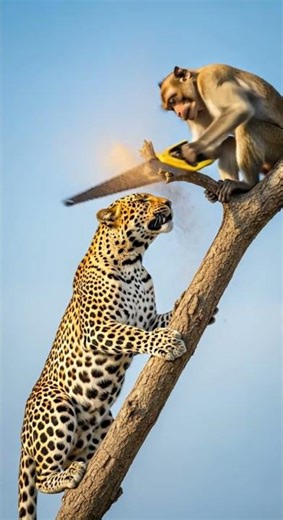 표범이 다가오자 원숭이가 선택한 미친 방법 생존을 위한 놀라운 전략 #동물스토리 #야생원숭이 #표범사