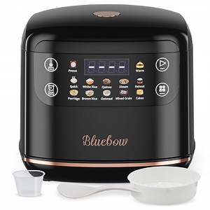Bluebow Digital Rice Cooker, 6-Cup/2.1QT Small Rice Maker, 10 Presets, 24-Hour Delay Timer & Keep Warm, Non-Stick Inner Pot, Black