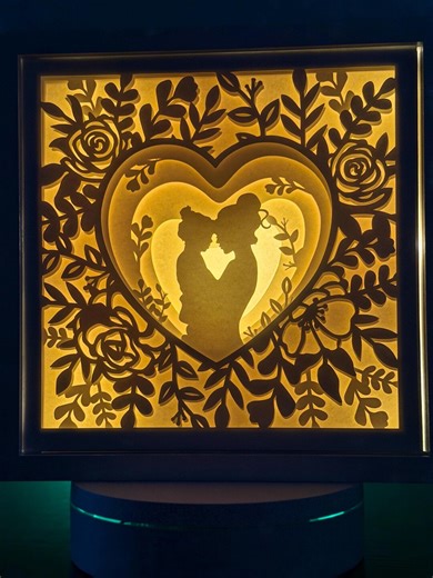 Mother & Daughter LED Shadow Box, Floral Heart Decor, Meaningful Gift, Layered Paper Art, Mom Keepsake