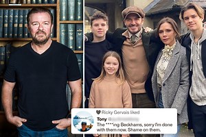 Ricky Gervais risks feud with Becks as he backs jibe saying 'the f***ing Beckhams, I'm done with them now'