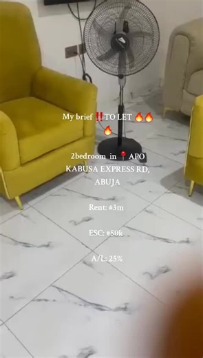 My brief ‼️TO LET 🔥🔥🔥 2bedroom in 📍APO KABUSA EXPRESS RD, ABUJA Rent: #3m ESC: #50k A/L: 25% Call/WA @08158238341 Follow the Gold Of Abuja 🏡 channel on WhatsApp: https://whatsapp.com/channel/0029VbBKMm58qIzvMEphZO1j #creatorsearchinsights #abujaproperties #renting #abujarealestate #abujatiktokers #abuja #houseforrent #house #home #apartmentsearch #luxury #housetour #househunting
