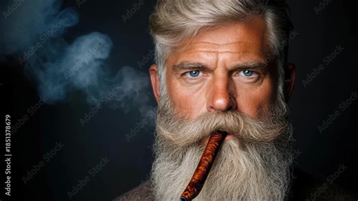 Wisened Contemplation: A distinguished elder with a salt-and-pepper beard, exudes an air of contemplative wisdom as he leisurely savors a cigar, the curling smoke adding to the scene's allure.