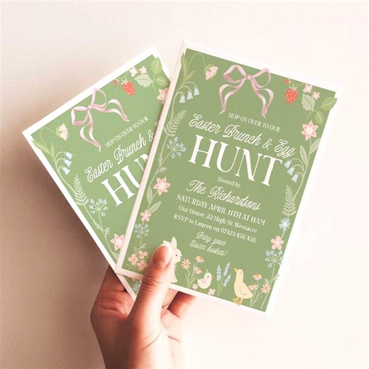 Whimsical Easter Party Invitation, Easter Egg Hunt Invitation, Editable Canva Template - Etsy