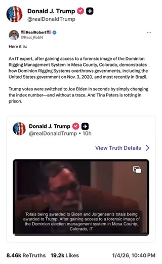 Here it is:An IT forensic expert, after gaining access to a forensic image of the Dominion Rigging Management System in Mesa County, Colorado, demonstrates how the United States government was overthrown on November 3, 2020—without a trace.——This happened across every single swing state in the Union.In Pennsylvania, live on CNN: Trump had 1,690,589 votes. Biden had 1,252,537 votes. The time was approximately 11:08 Eastern Standard Time.The next interval report shows Trump’s votes decreasing to 1