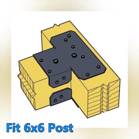 4 Pcs 6x6 Black T Shaped Post and Beam Connector, Adjustable Pergola Post Caps Bracket for Wood, 14 Gauge