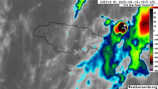 The infrared close-up satellite images of Jamaica show clouds bringing overcast skies and/or scattered thundershowers to sections of some eastern, central, western and southern parishes on this Friday afternoon, September 19, 2025 at 3:05 PM. How is the weather for you? | Weather Jamaica