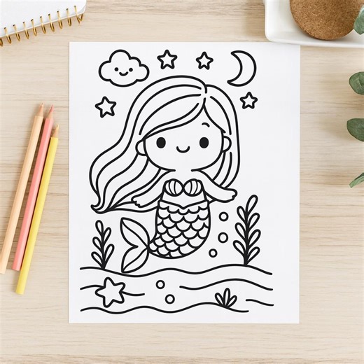 Printable Mermaid Coloring Pages for Toddlers: Instant PDF Download - Etsy