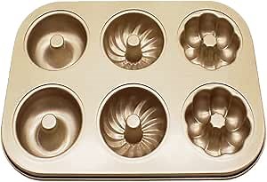 Donut Pans For Baking,6-Hole Non-Stick Doughnut Pans Baking Tray -Heavy Duty Donut Mold Cake Pan - Round,Floral, Spiral Texture Pattern Doughnut Bakeware