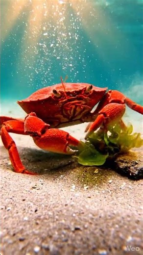 Red crab walking ocean floor #oceanlife #crabe
