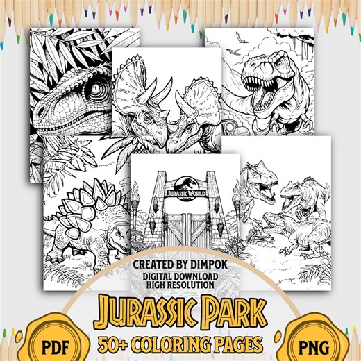 Dinosaur Coloring Book for Kids – Printable Trex & Raptor Pages – Inspired by Jurassic Park – A4 PDF   High-res Pngs - Etsy