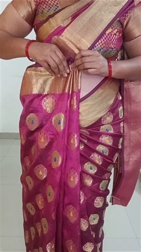 how to drape kanjivaram silk saree draping tutorial/parfect Hip & sholder pleats💫#saree #drape #look