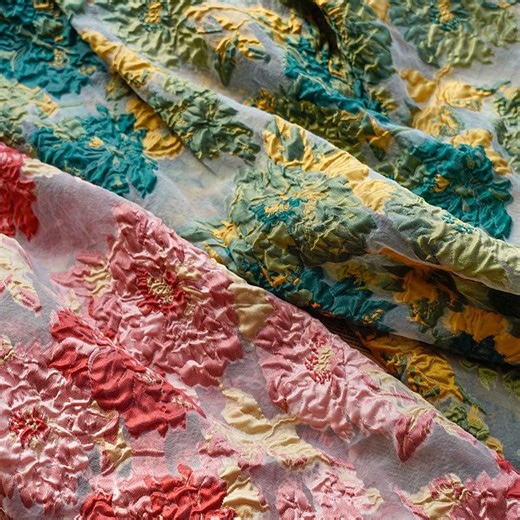 Beautiful Red Green Big Floral Jacquard Fabric Crinkle Floral Embossed Sheer Fabric for Costume Sewing Fabric by the Yard Couture Jacquard - Etsy UK