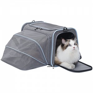 Petsfit Expandable Cat Carrier Dog Carriers,Airline Approved Soft-Sided Portable Pet Travel Washable Carrier for Kittens,Puppies,Removable Soft Plush mat and Pockets,Locking Safety Zippers