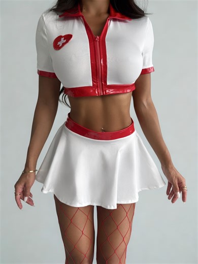 Role Play Nurse Costume | Women’s Short Top & Skirt Set With Red Details, Cosplay Outfit, Fun Party Look - Etsy Ireland