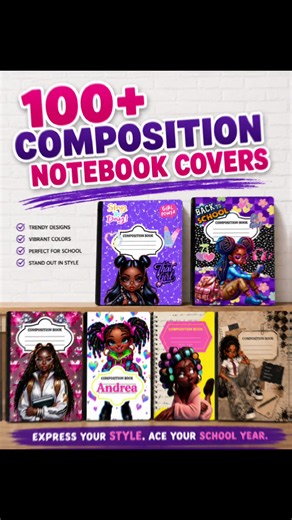 Walking into class with the same notebook as everybody else? Couldn’t be me. 😌📓✨ 100 composition notebook cover designs. Plenty of styles. Plenty of personality. #TheDigitalLineup #CompositionNotebook #BackToSchool #NotebookLover #SchoolStyle